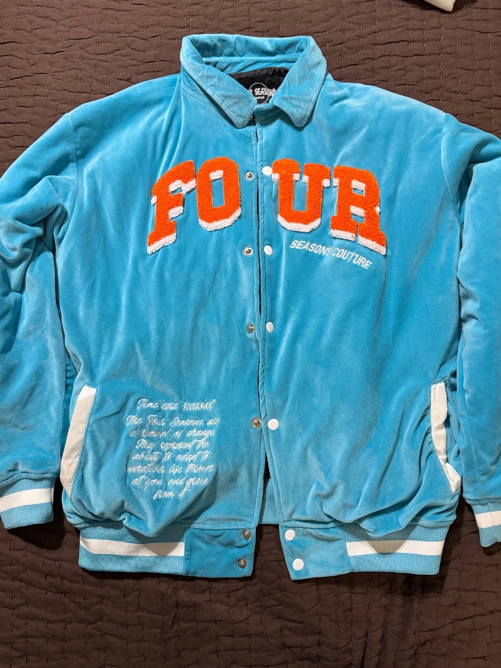 Four Seasons Blue Velour Coach Jacket